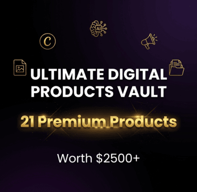 digital products bundle - Ultimate Vault with 21+ Canva templates and AI prompts