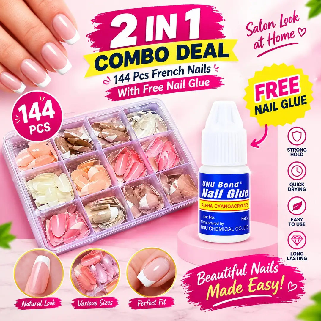 144 Pcs French Tip Nails With Free Nail Glue