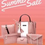 Women's Pink Rexine Handbag Set 5 Pcs