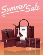 Women's Pink Rexine Handbag Set 5 Pcs