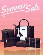 Women's Pink Rexine Handbag Set 5 Pcs