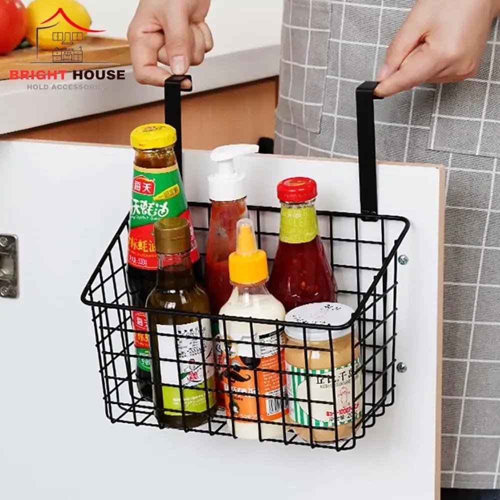 Black Metal Spice Basket Hanging Kitchen Organizer