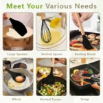 12 Pcs Silicone Kitchen Utensil Set with Wooden Handles