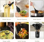 12 Pcs Silicone Kitchen Utensil Set with Wooden Handles