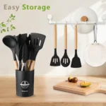 12 Pcs Silicone Kitchen Utensil Set with Wooden Handles