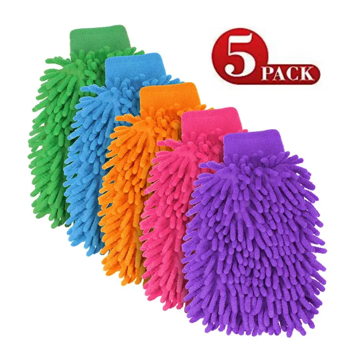 Pack of 5 Double-sided Microfiber Washable Cleaning Gloves