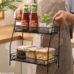 Two Tier Metal Kitchen Storage Rack Black Mesh