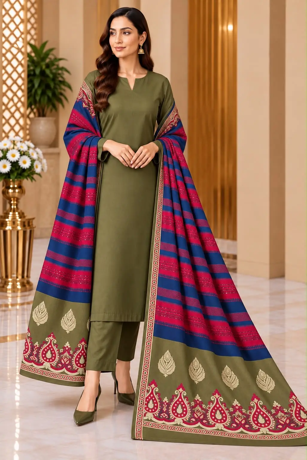 3 Pcs Women's Unstitched Plain Suit
